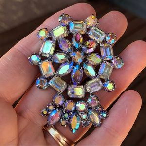 Vintage Aurora Borealis Rhinestone Brooch Pin Christmas Gift